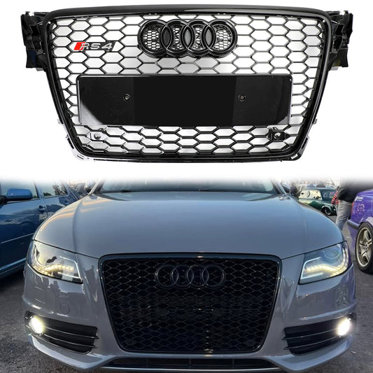 Audi 2008-2012 A4/S4 B8 Grill Replacement RS4 Style Honeycomb Sport Mesh Hex Grille Black