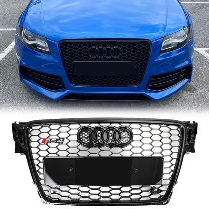 Audi A4/ A4 Sline/ S4 B8 2008-2012 RS4 Honeycomb Grille Front Bumper Mesh Black Grill With Ring Emblem