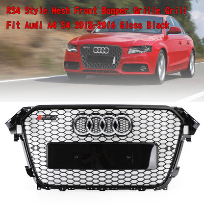 Audi A4 / A4 Sline / S4 B8.5 2012 2013 2014 2015 2016 RS4 Style Gloss Black Grill Honeycome Mesh Sport Hex Front Grille W/ Emblem