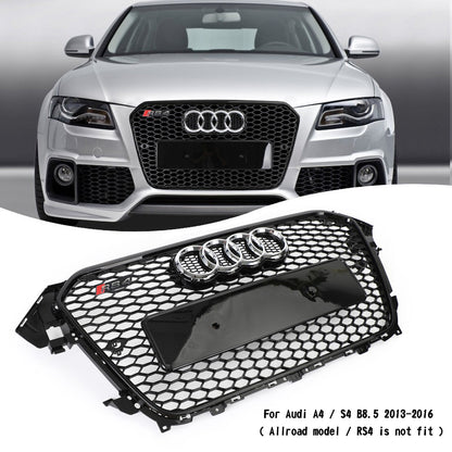 Audi A4 / A4 Sline / S4 B8.5 2012 2013 2014 2015 2016 RS4 Style Gloss Black Grill Honeycome Mesh Sport Hex Front Grille W/ Emblem