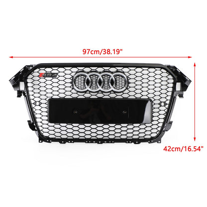 Audi 2012-2016 A4 S4 Honeycomb Grill RS4 Style Mesh Front Bumper Grille Gloss Black