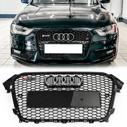 Audi 2012-2016 A4 S4 Honeycomb Grill RS4 Style Mesh Front Bumper Grille Gloss Black