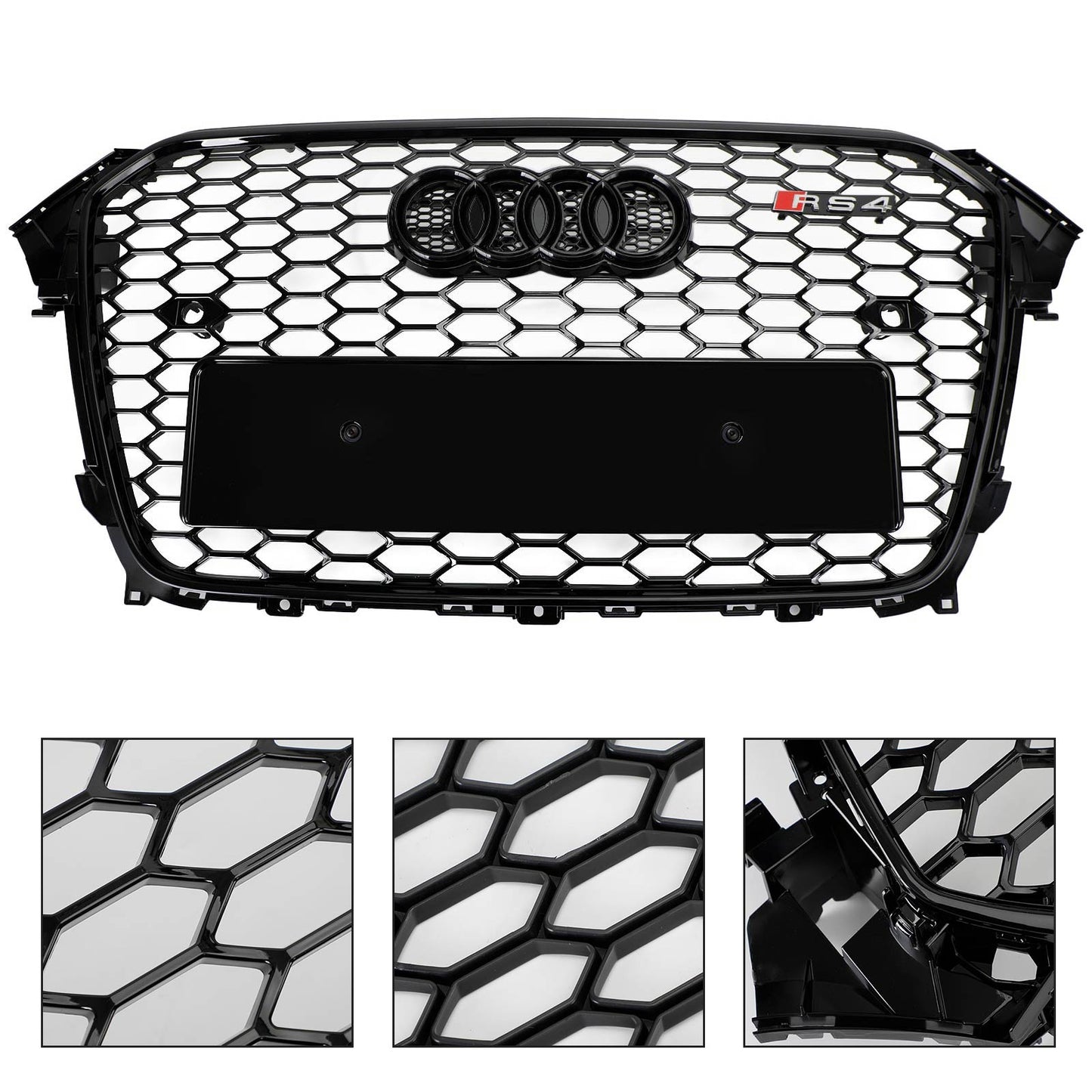 Audi 2012-2016 A4 S4 Honeycomb Grill RS4 Style Mesh Front Bumper Grille Gloss Black
