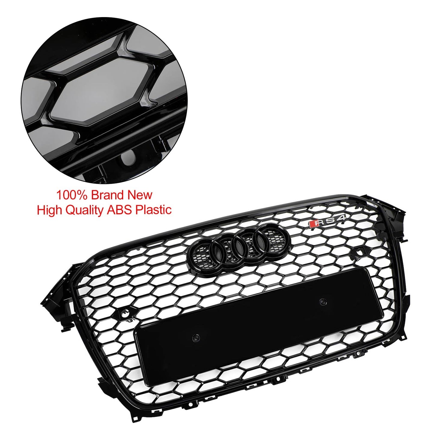 Audi 2012-2016 A4 S4 Honeycomb Grill RS4 Style Mesh Front Bumper Grille Gloss Black