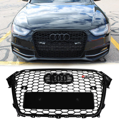 2012-2016 Audi B8.5 A4/A4 Sline/S4 Front Grill RS4 Honeycomb Mesh Hex Black Grille W/ Black Ring Emblem