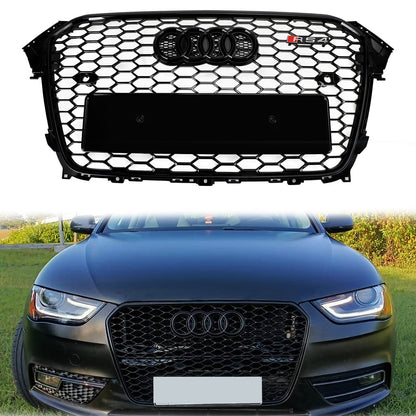 Audi 2012-2016 A4 S4 Honeycomb Grill RS4 Style Mesh Front Bumper Grille Gloss Black