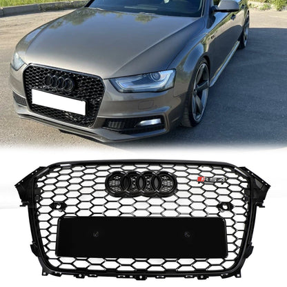 Audi 2012-2016 A4 S4 Honeycomb Grill RS4 Style Mesh Front Bumper Grille Gloss Black