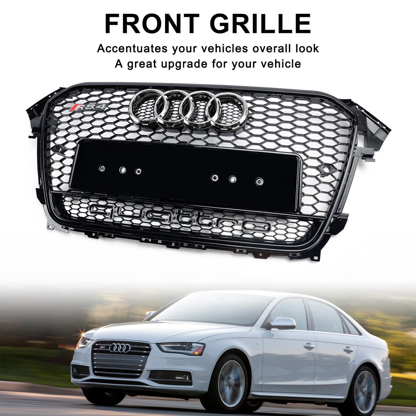 Audi A4 / A4 Sline / S4 B8.5 2012 2013 2014 2015 2016 RS4 Style Gloss Black Grill Honeycome Mesh Sport Hex Front Grille W/ Emblem