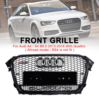 Audi A4 / A4 Sline / S4 B8.5 2012 2013 2014 2015 2016 RS4 Style Gloss Black Grill Honeycome Mesh Sport Hex Front Grille W/ Emblem