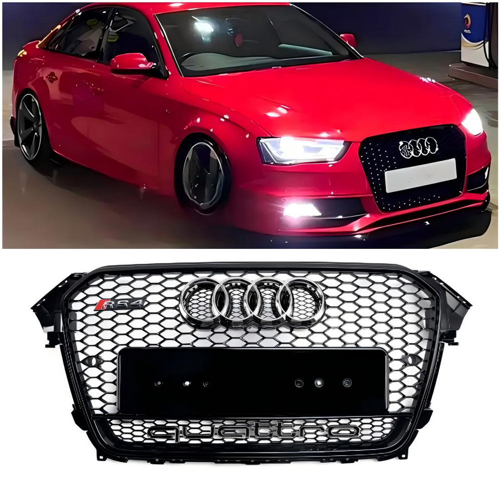 2012-2016 Audi A4/S4 B8.5 To RS4 Style With Quattro Front Bumper Grill Replacement Black Grille