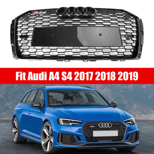 2016-2019 Audi A4/A4 S-Line/S4 B9 To RS4 Style Honeycomb Mesh Grill Front Bumper Gloss Black Grille