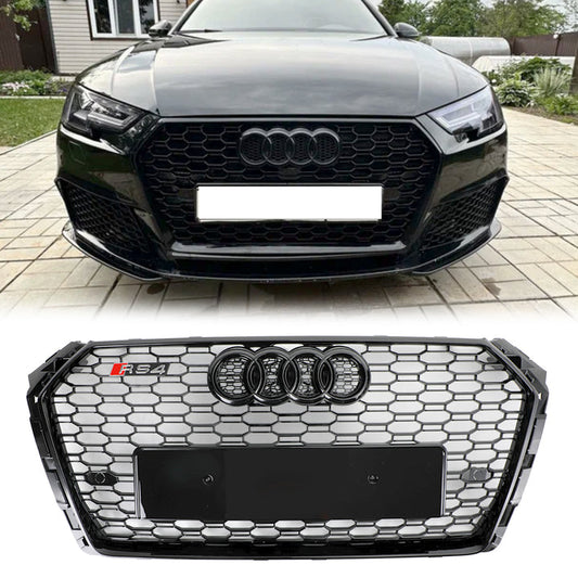 2016-2019 Audi A4/A4 S-Line/S4 B9 To RS4 Style Honeycomb Mesh Grill Front Bumper Gloss Black Grille
