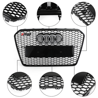 2012-2016 Audi A5 A5 Sline S5 B8.5 Honeycomb Hex RS5 Style Glossy Black Front Grille W Emblem