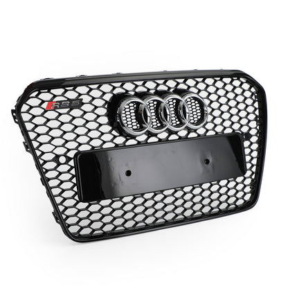 RS5 Style Glossy Black Honeycomb Grille for 2012-2016 Audi A5 A5 Sline S5 B8.5 Front Grille W Emblem