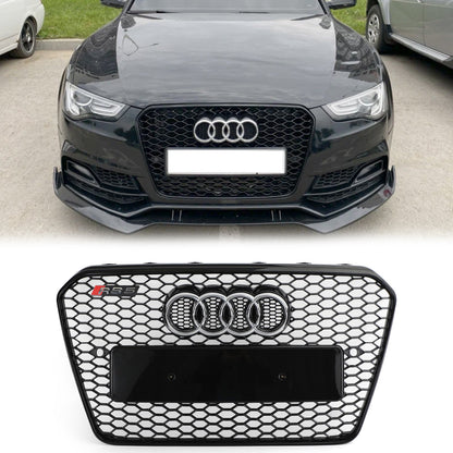 2012-2016 Audi A5 / A5 Sline / S5 B8.5 RS5 Style Honeycomb Front Bumper Grille With Silver Ring Emblem
