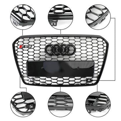 Audi 2012-2016 A5 S5 B8.5 Grill Replacement RS5 Style Honeycomb Hex Mesh Front Bumper Black Grille