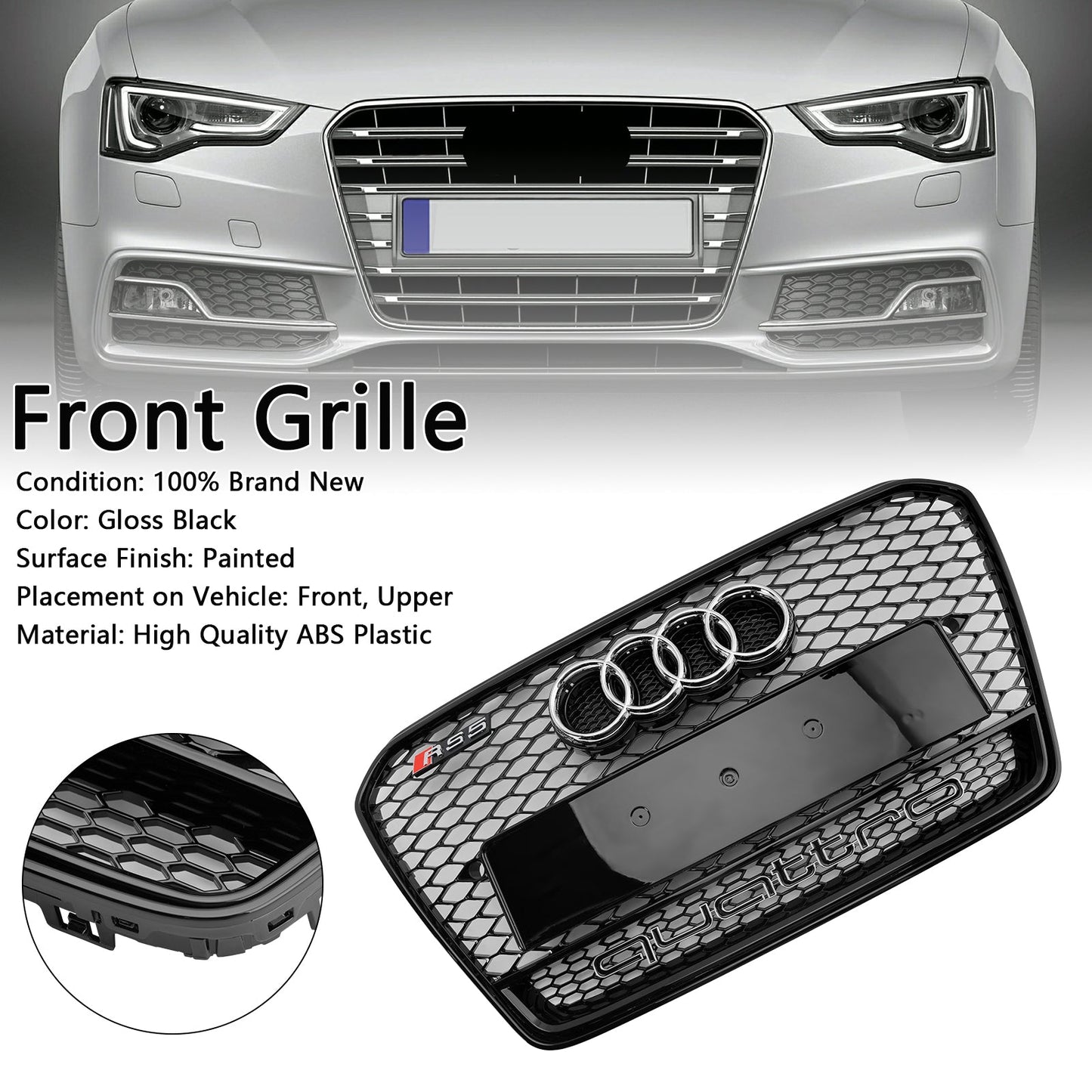 2013-2016 Audi A5 S5 B8.5 RS5 Style Honeycomb Front Bumper Grille Grill