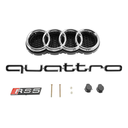 2012-2016 Audi A5/A5 Sline/S5 B8.5 RS Quattro Style Honeycomb Grille Front Bumper Sport Black Grill With Chrome Ring Emblem