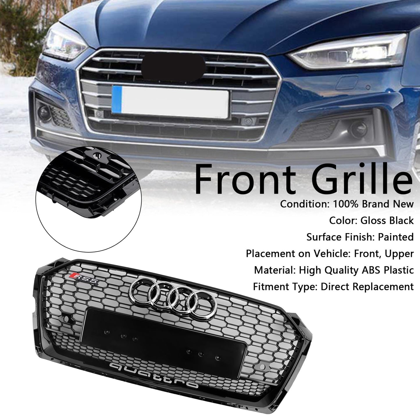 2017-2019 Audi A5 S5 B9 RS5 Style Honeycomb Sport Mesh Hex Grill Grille 8W6-853-651-AB-FUQ