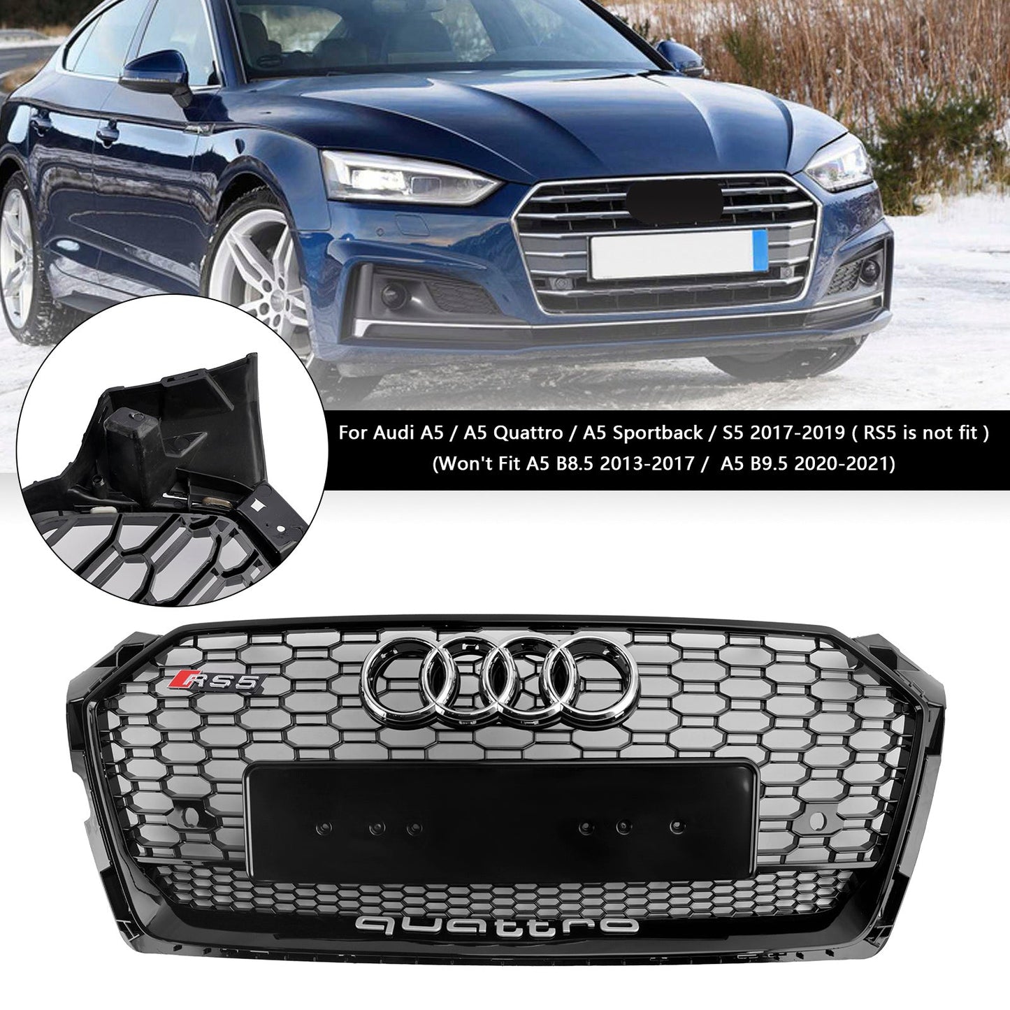 2017-2019 Audi A5 S5 B9 RS5 Style Honeycomb Sport Mesh Hex Grill Grille 8W6-853-651-AB-FUQ