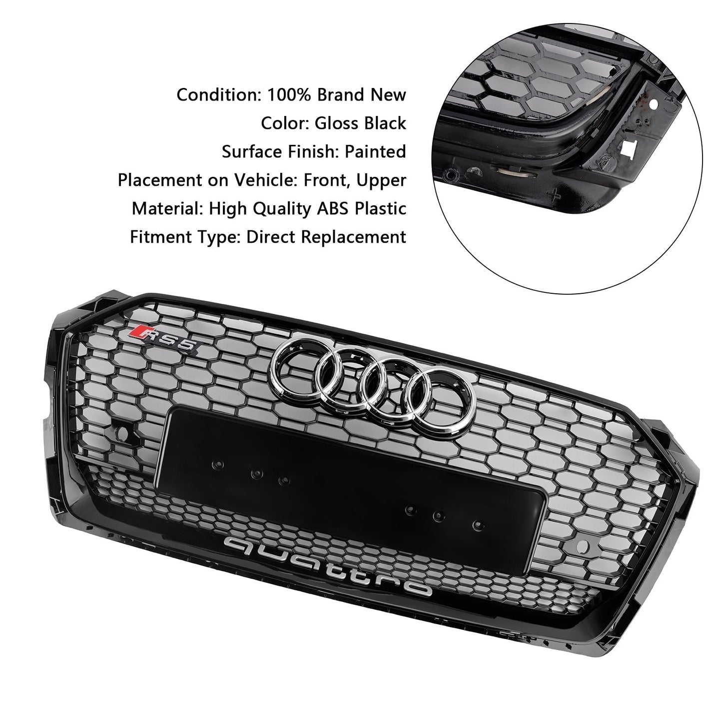 2017-2019 Audi A5 S5 B9 RS5 Style Honeycomb Sport Mesh Hex Grill Grille 8W6-853-651-AB-FUQ