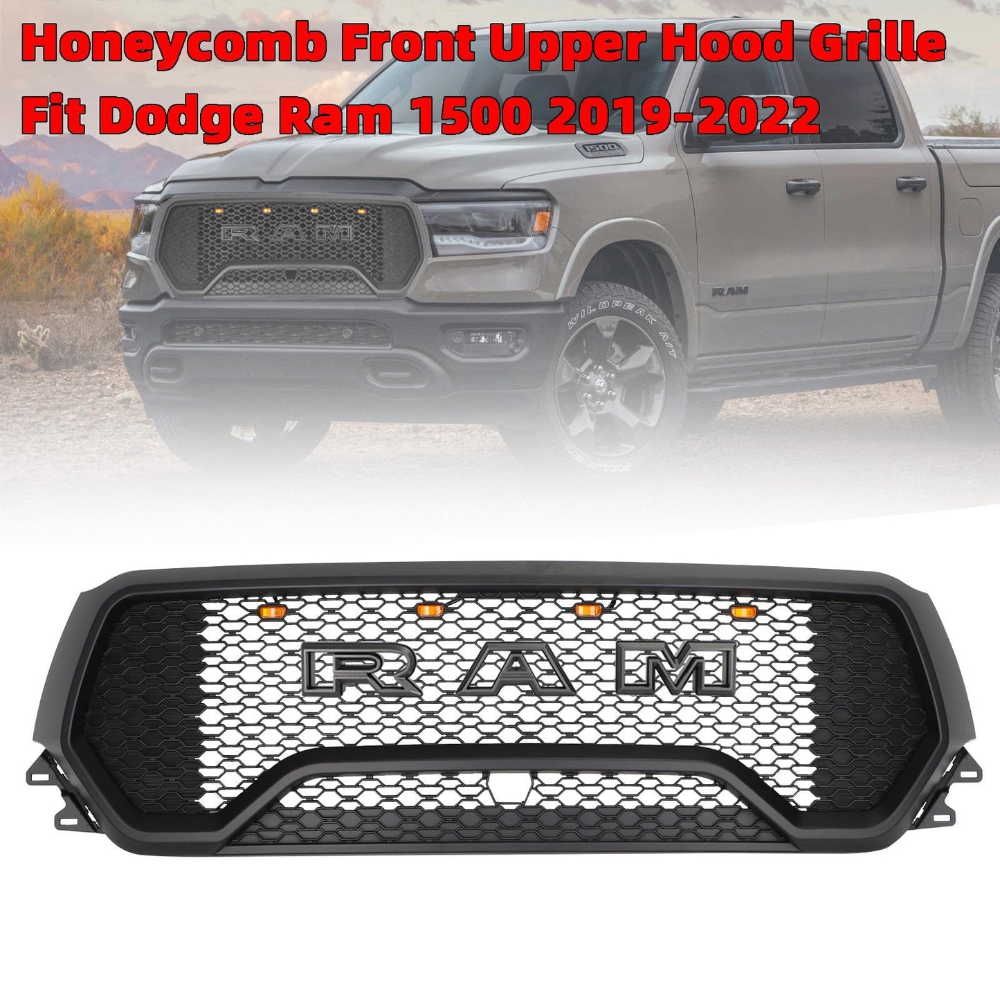 Dodge Ram 1500 2019 2020 2021 2022 2023 2024 TRX Grill Honeycomb Mesh Front Grille With LED Light