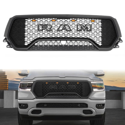 2019-2024 TRX Style Dodge Ram 1500 Matte Black Front Grill Air Intake Radiator Bumper Grille W/ Letter + LED Light
