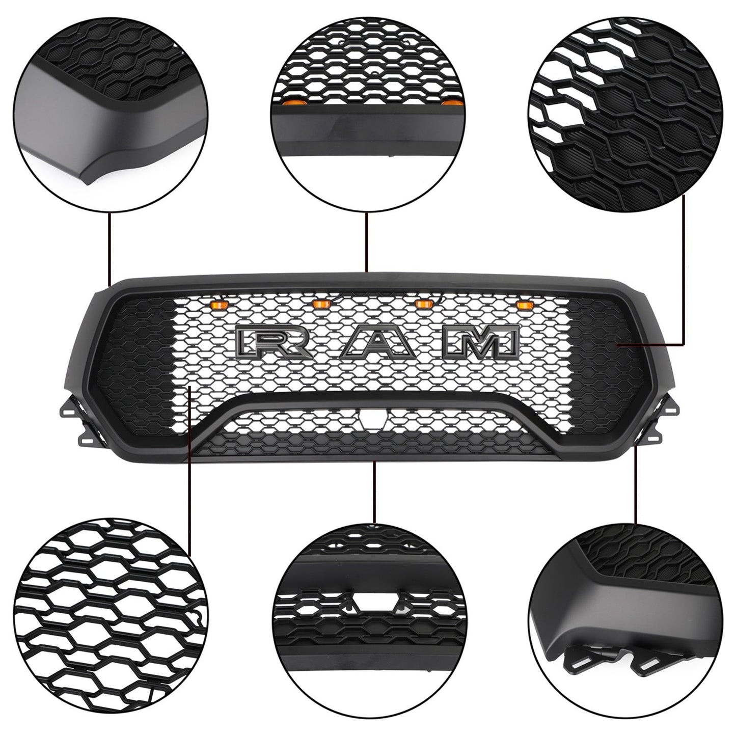 2019-2024 Dodge Ram 1500 TRX Style LED Honeycomb Grill Front Upper Hood Grill