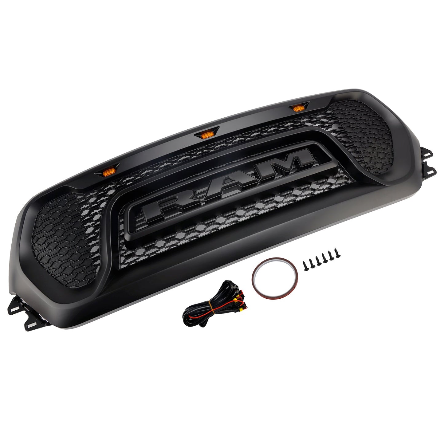 Dodge Ram 1500 2019-2024 Black Front Honeycomb Upper Hood Grille Gril