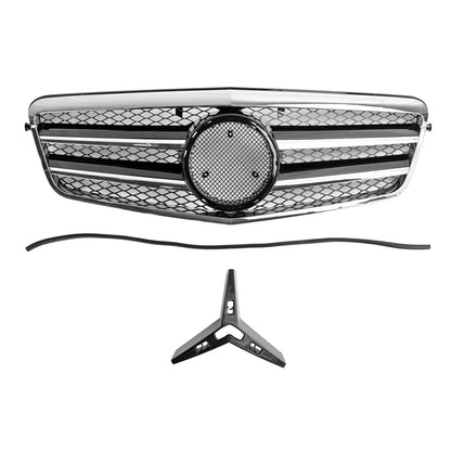 2009 2010 2011 2012 2013 Mercedes-Benz E-Class W212 AMG Style Chrome Grill  Front Bumper Replacement Grille With Emblem