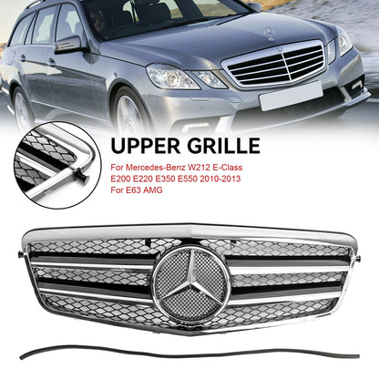 2009 2010 2011 2012 2013 Mercedes-Benz E-Class W212 AMG Style Chrome Grill  Front Bumper Replacement Grille With Emblem