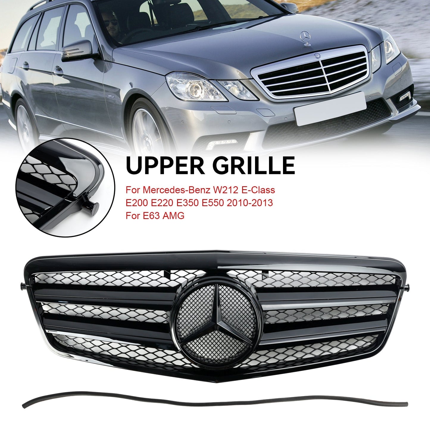 2009-2013 Mercedes-Benz E-Class W212 Black Grille AMG Style Front Bumper Replacement Grill