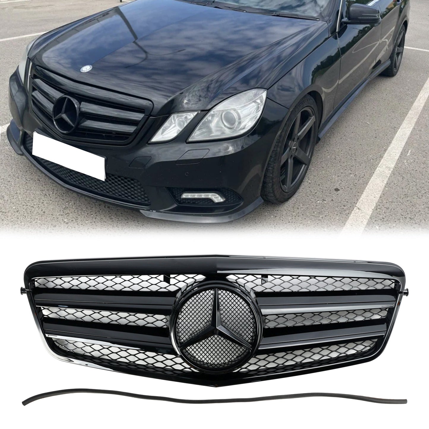2009-2013 Mercedes-Benz E-Class W212 Black Grille AMG Style Front Bumper Replacement Grill