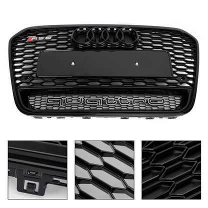 Audi 2012-2015 A6 S6 C7 Grill Replacement RS6 Style Front Mesh Honeycomb Black Grill