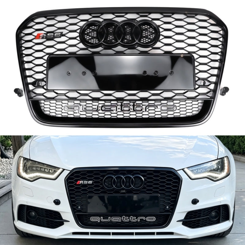 Audi 2012-2015 A6 S6 C7 Grill Replacement RS6 Style Front Mesh Honeycomb Black Grill