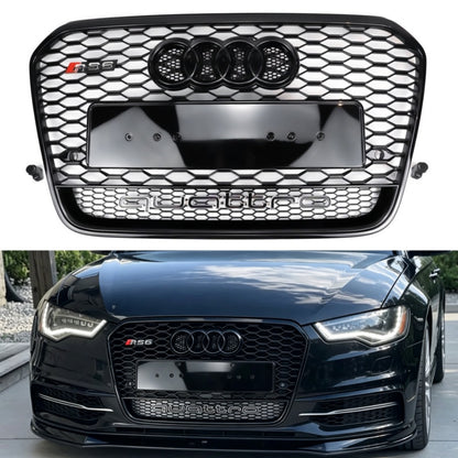 2012-2015 Audi A6 / A6 Sline / S6 C7 RS6 Style Honeycomb Grille Front Bumper Black Grill With Ring Emblem