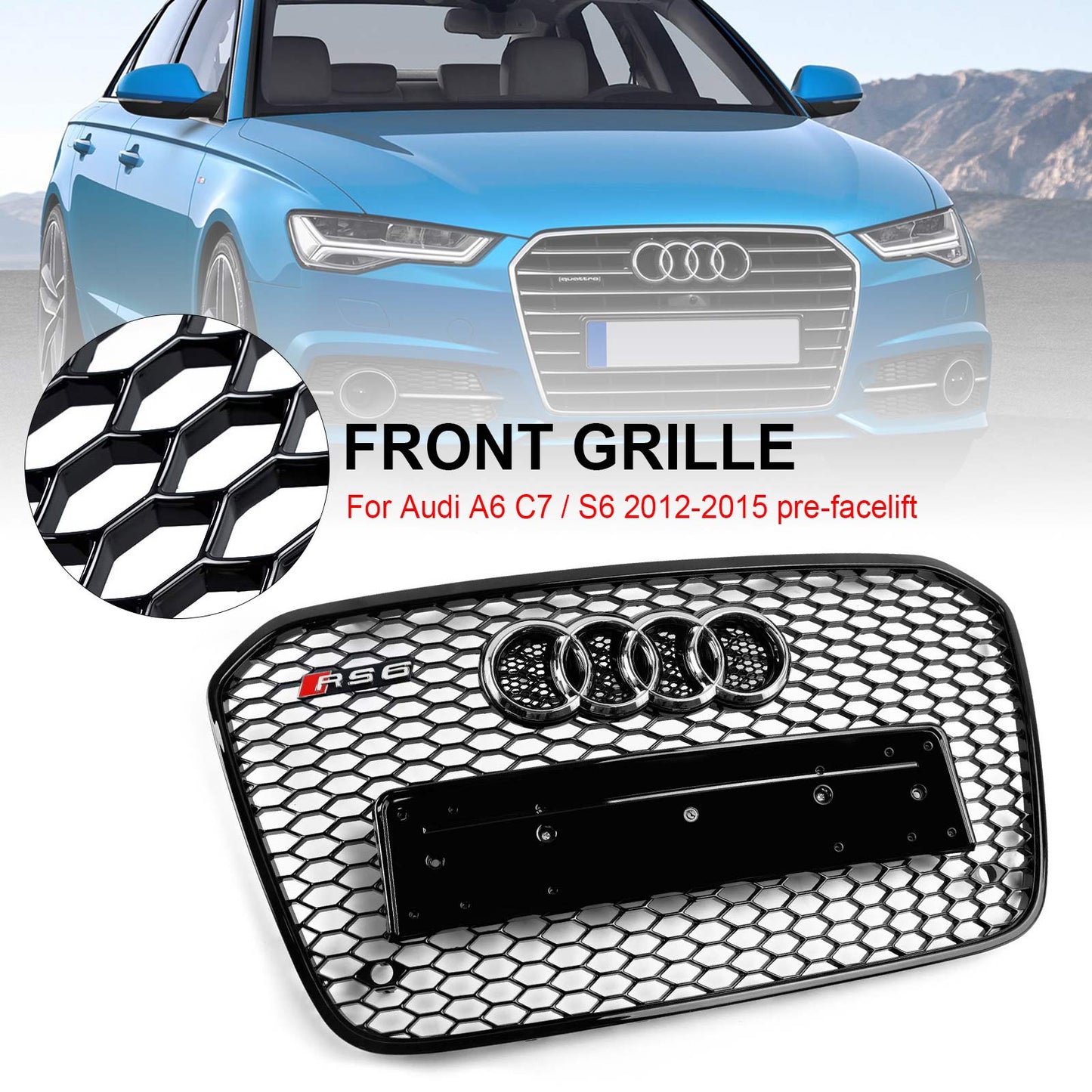 2012-2015 Audi A6 C7/S6 pre-facelift RS6 Style Honeycomb Front Bumper Grille Blcak Grill