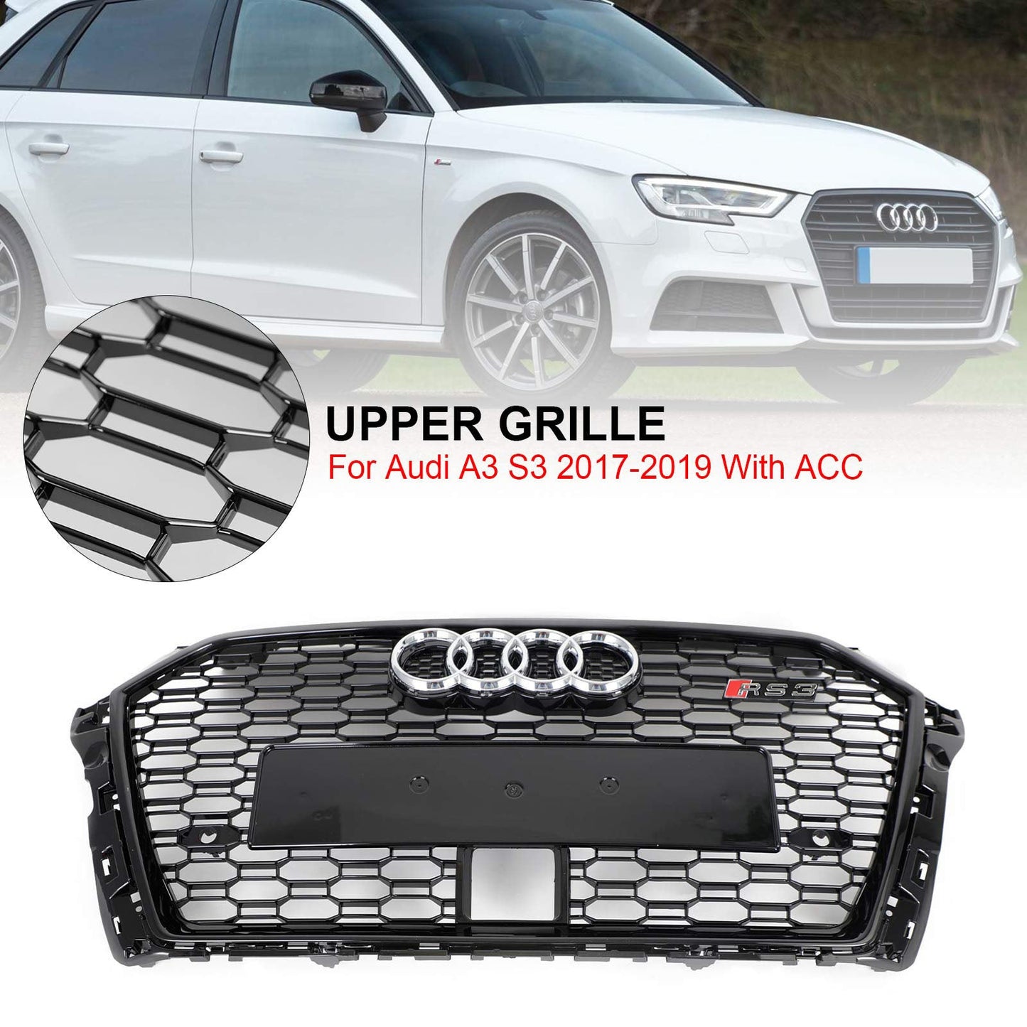 2017-2019 Audi A3 /A3 Sile/S3 To RS3 Style Honeycomb Grill Bumper Replacement