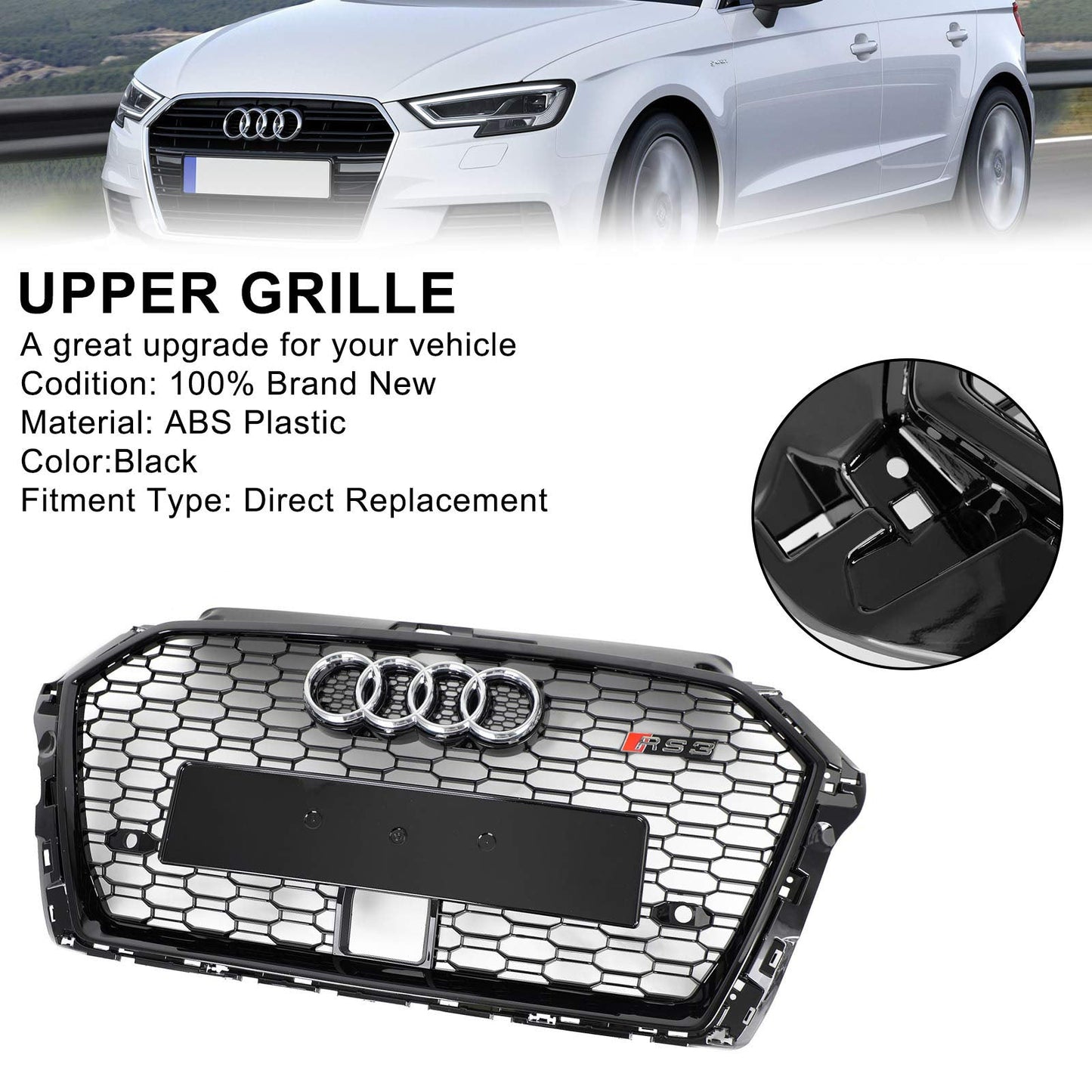 2017-2019 Audi A3 /A3 Sile/S3 To RS3 Style Honeycomb Grill Bumper Replacement