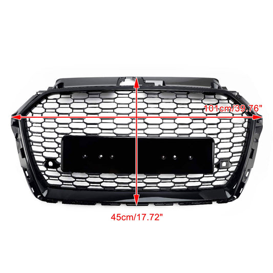2017-2019 Audi A3/ A3 Sline/ S3 RS3 Style Honeycomb Mesh Grille Front Bumper Glossy Black Grill