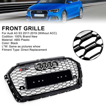 2017-2019 Audi A3/ A3 Sline/ S3 RS3 Style Honeycomb Mesh Grille Front Bumper Glossy Black Grill