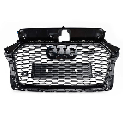 2017-2019 Audi A3/ A3 Sline/ S3 RS3 Style Honeycomb Mesh Grille Front Bumper Glossy Black Grill
