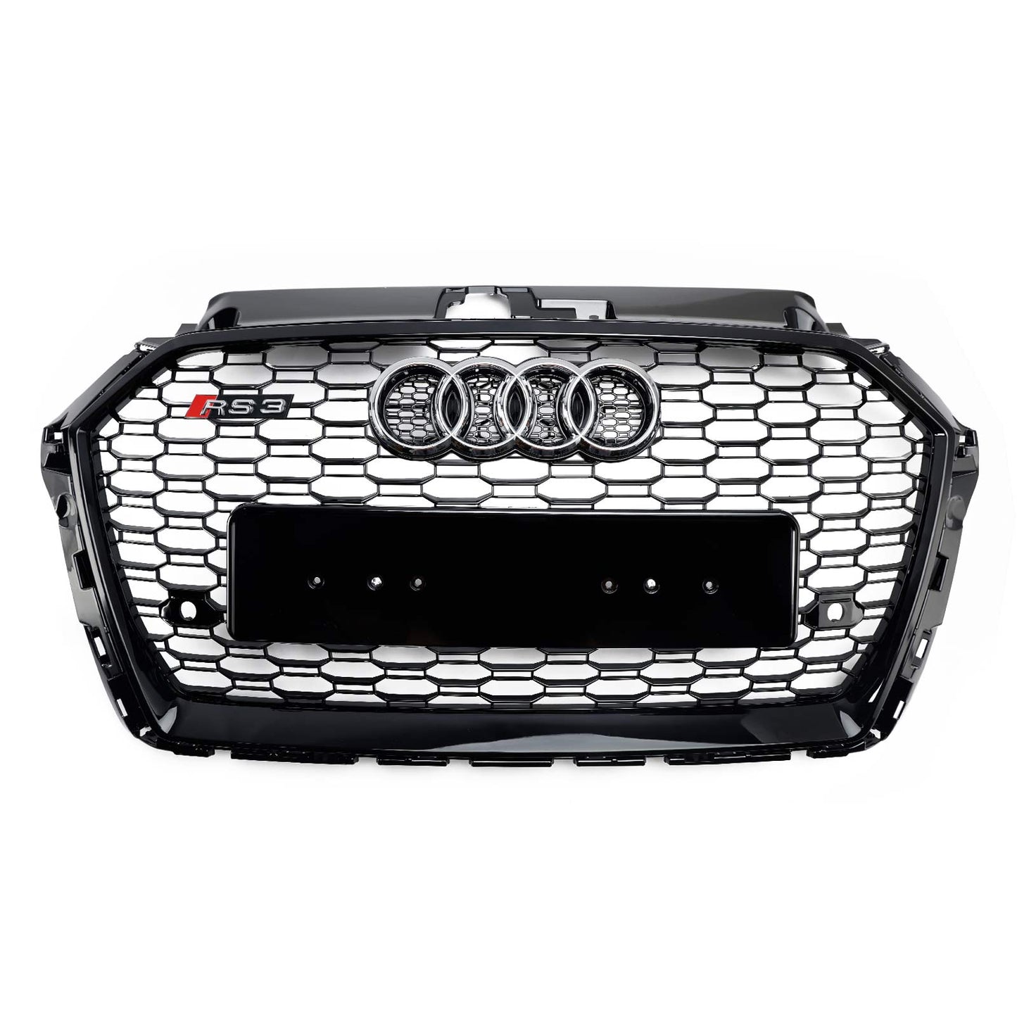 2017-2019 Audi A3/ A3 Sline/ S3 RS3 Style Honeycomb Mesh Grille Front Bumper Glossy Black Grill