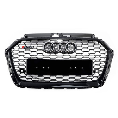 2017-2019 Audi A3/ A3 Sline/ S3 RS3 Style Honeycomb Mesh Grille Front Bumper Glossy Black Grill