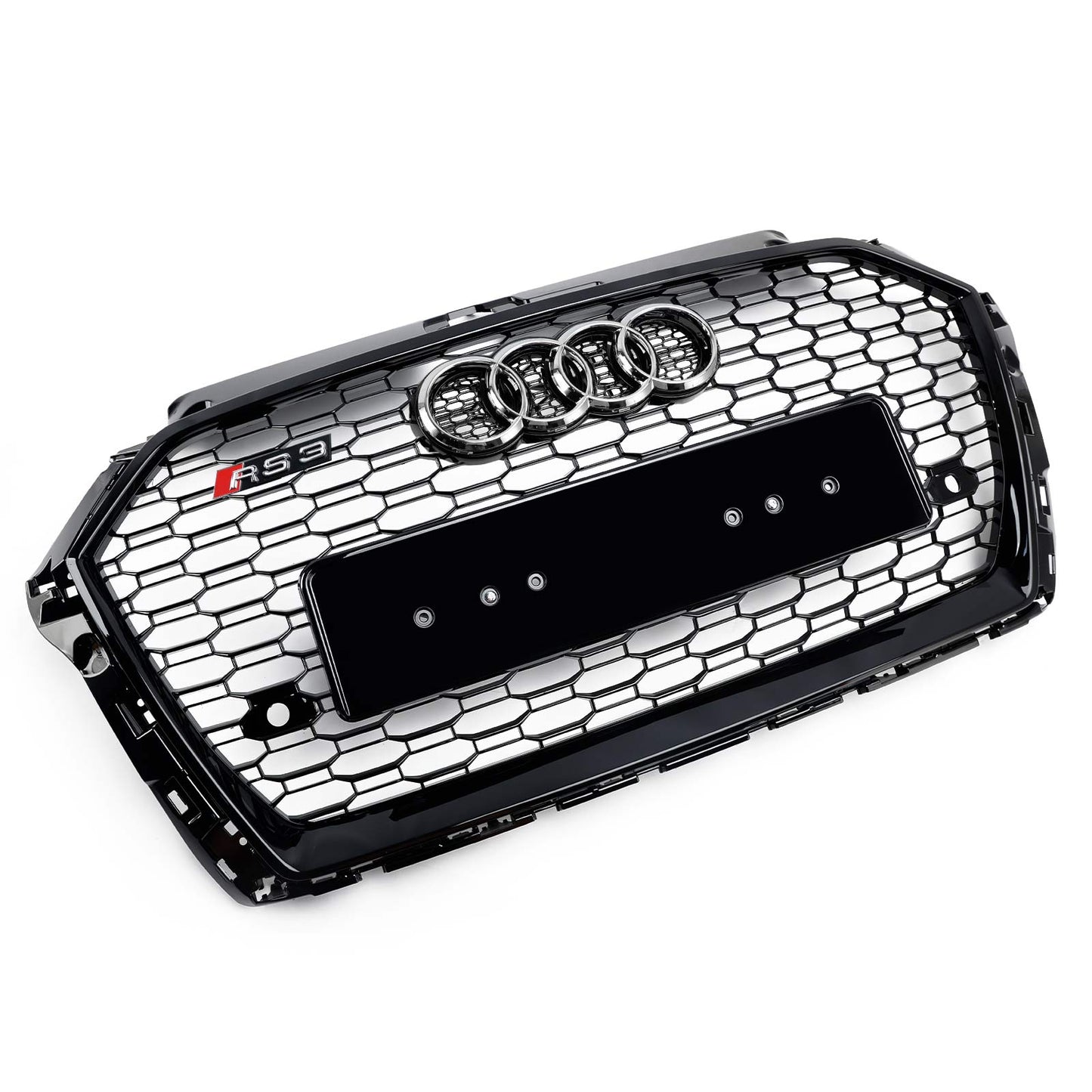 2017-2019 Audi A3/ A3 Sline/ S3 RS3 Style Honeycomb Mesh Grille Front Bumper Glossy Black Grill