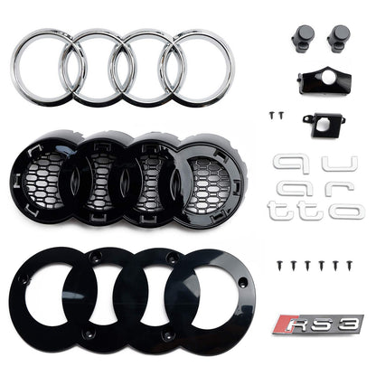 2017-2019 Audi A3/ A3 Sline/ S3 RS3 Style Honeycomb Mesh Grille Front Bumper Glossy Black Grill