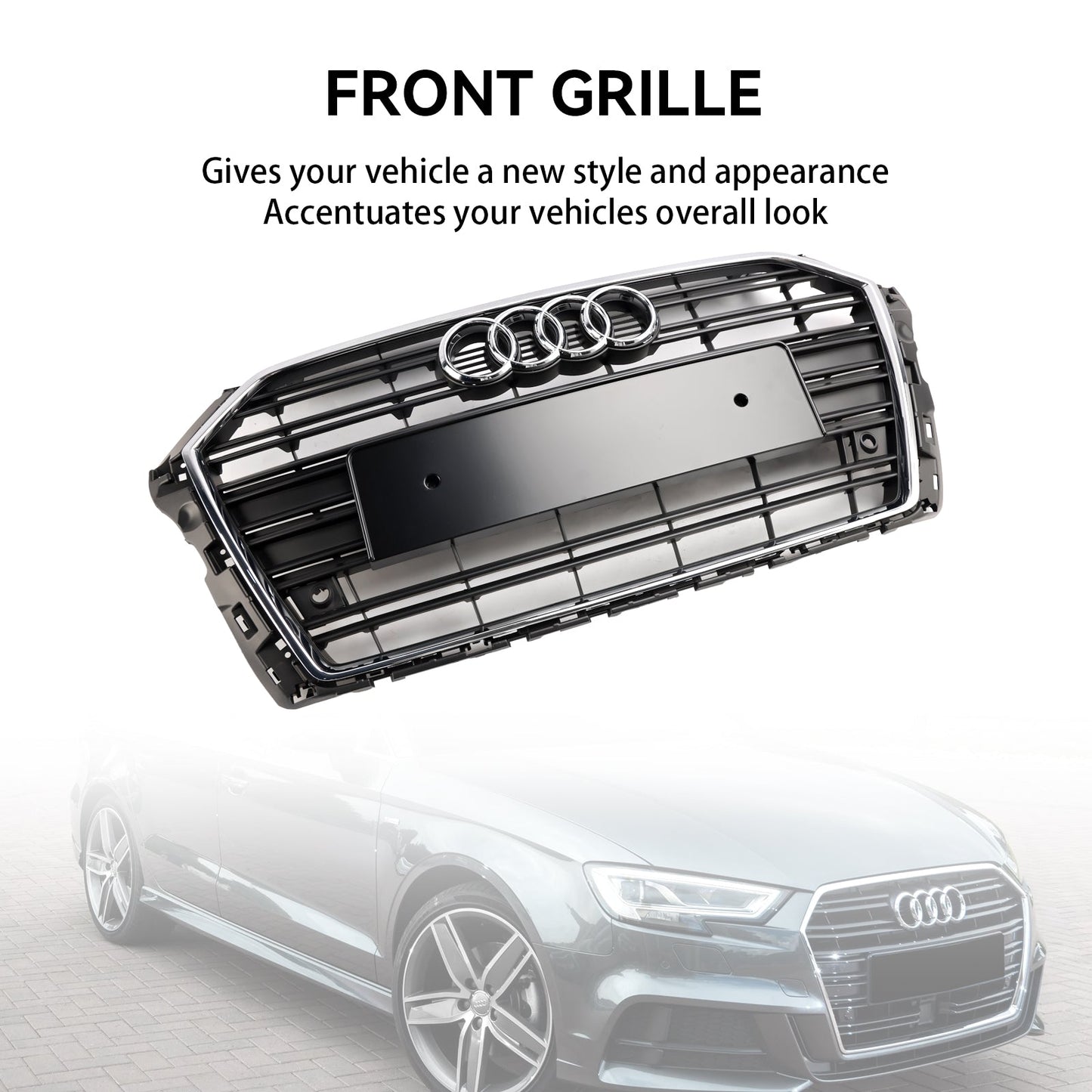 2017-2019 Audi A3 / S3 Front Bumper Horizontal Slat Grill Chrome Grill