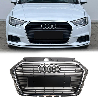 Audi A3 / A3 Sline / S3 2017-2019 Front Grille Chrome Black Slat Replacement Grill