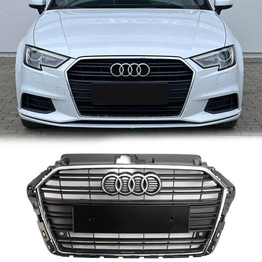 Audi A3 / A3 Sline / S3 2017-2019 Front Grille Chrome Black Slat Replacement Grill