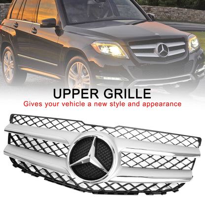 2013-2015 Mercedes-Benz GLK-Class X204 Chrome Front Grill Upper Bumper Replacement W/ Star Emblem Grille